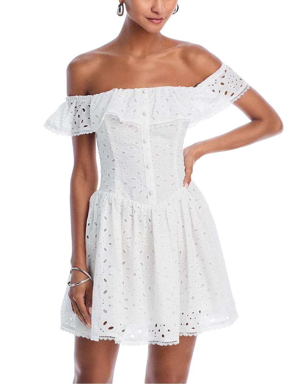 Aqua Off the Shoulder White Eyelet Mini Dress NWT